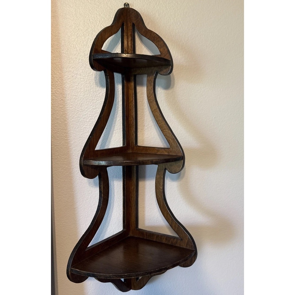20" - 3 Tier Corner Wall Mount Decorative Wooden Corner Wall Shelf Vintage Wood